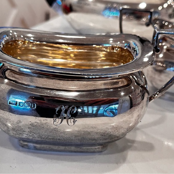 COPY - Solid sterling Silver English Tea Set with Black Handles - Picture 5 of 16